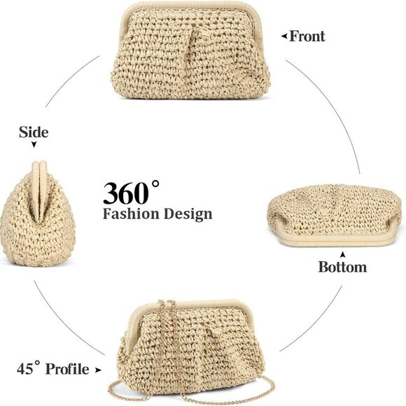 Women Straw Clutch Purse Faux Straw Small Woven Shoulder Bag Beach Party - Picture 6 of 6